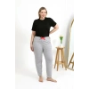 Moda Çizgi Kadın Pamuklu Büyük Beden Alt Pijama 27557 Gri