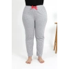 Moda Çizgi Kadın Pamuklu Büyük Beden Alt Pijama 27557 Gri