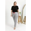 Moda Çizgi Kadın Pamuklu Büyük Beden Alt Pijama 27557 Gri