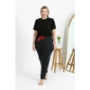 Moda Çizgi Kadın Pamuklu Büyük Beden Alt Pijama 27557 Siyah
