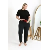 Moda Çizgi Kadın Pamuklu Büyük Beden Alt Pijama 27557 Siyah