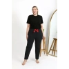 Moda Çizgi Kadın Pamuklu Büyük Beden Alt Pijama 27557 Siyah