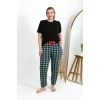Moda Çizgi Kadın Pamuklu Büyük Beden Alt Pijama 27557 Turkuaz