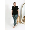 Moda Çizgi Kadın Pamuklu Büyük Beden Alt Pijama 27557 Turkuaz
