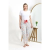 Moda Çizgi Kadın Pamuklu Büyük Beden Alt Pijama 27558 Ekru