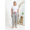 Moda Çizgi Kadın Pamuklu Büyük Beden Alt Pijama 27558 Gri