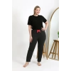 Moda Çizgi Kadın Pamuklu Büyük Beden Alt Pijama 27559 Antrasit
