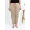 Moda Çizgi Kadın Pamuklu Büyük Beden Alt Pijama 27559 Bej