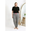 Moda Çizgi Kadın Pamuklu Büyük Beden Alt Pijama 27559 Gri