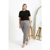Moda Çizgi Kadın Pamuklu Büyük Beden Alt Pijama 27559 Gri
