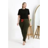 Moda Çizgi Kadın Pamuklu Büyük Beden Alt Pijama 27559 Haki