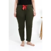 Moda Çizgi Kadın Pamuklu Büyük Beden Alt Pijama 27559 Haki