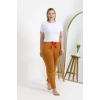 Moda Çizgi Kadın Pamuklu Büyük Beden Alt Pijama 27559 Hardal