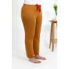 Moda Çizgi Kadın Pamuklu Büyük Beden Alt Pijama 27559 Hardal