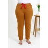 Moda Çizgi Kadın Pamuklu Büyük Beden Alt Pijama 27559 Hardal