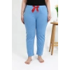 Moda Çizgi Kadın Pamuklu Büyük Beden Alt Pijama 27559 Mavi