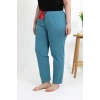 Moda Çizgi Kadın Pamuklu Büyük Beden Alt Pijama 27559 Petrol