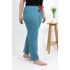 Moda Çizgi Kadın Pamuklu Büyük Beden Alt Pijama 27559 Petrol