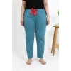 Moda Çizgi Kadın Pamuklu Büyük Beden Alt Pijama 27559 Petrol