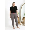 Moda Çizgi Kadın Pamuklu Büyük Beden Alt Pijama 27559 Vizon