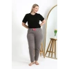 Moda Çizgi Kadın Pamuklu Büyük Beden Alt Pijama 27559 Vizon
