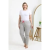 Moda Çizgi Kadın Pamuklu Büyük Beden Alt Pijama 27560 Gri