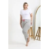 Moda Çizgi Kadın Pamuklu Büyük Beden Alt Pijama 27560 Gri