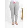 Moda Çizgi Kadın Pamuklu Büyük Beden Alt Pijama 27560 Gri