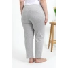 Moda Çizgi Kadın Pamuklu Büyük Beden Alt Pijama 27560 Gri