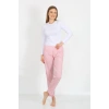 Moda Çizgi Kadın Pamuklu Cepli Tek Alt Pijama Pembe 27527