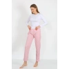 Moda Çizgi Kadın Pamuklu Cepli Tek Alt Pijama Pembe 27527