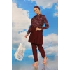 Moda Çizgi Kadın Pantolonlu Desenli Tam Tesettür Mayo Bordo 31075