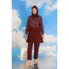 Moda Çizgi Kadın Pantolonlu Desenli Tam Tesettür Mayo Bordo 31075