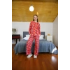 moda çizgi Kadın Penye Bol Paça Pijama Takım 4127