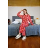 moda çizgi Kadın Penye Bol Paça Pijama Takım 4127
