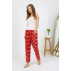 Moda Çizgi Kadın Penye Desenli Tek Alt Pijama 27530 Bordo