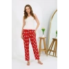Moda Çizgi Kadın Penye Desenli Tek Alt Pijama 27530 Bordo
