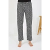Moda Çizgi Kadın Penye Leopar Desenli Tek Alt Pijama 27536 Gri