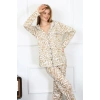 Moda Çizgi Kadın Penye Uzun Kol Önden Düğmeli Pijama Takım 2780
