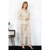 Moda Çizgi Kadın Penye Uzun Kol Önden Düğmeli Pijama Takım 2780