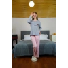 Moda Çizgi Kadın Penye Uzun Kol Pijama Takım 4116
