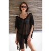Moda Çizgi Kadın Püsküllü Tunik Pareo Plaj Elbisesi Siyah 38046
