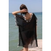 Moda Çizgi Kadın Püsküllü Tunik Pareo Plaj Elbisesi Siyah 38047