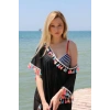Moda Çizgi Kadın Püsküllü Tunik Pareo Plaj Elbisesi Siyah 38048