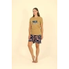 Moda Çizgi Kadın Şortlu Kısa Kol Penye Pijama Takımı Hardal 3622