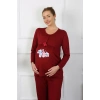 Moda Çizgi Kadın Uzun Kol Hamile Lohusa Pijama Takımı Bordo 45501