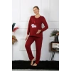 Moda Çizgi Kadın Uzun Kol Hamile Lohusa Pijama Takımı Bordo 45501