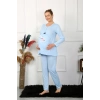 Moda Çizgi Kadın Uzun Kol Hamile Lohusa Pijama Takımı Mavi 45501