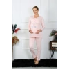 Moda Çizgi Kadın Uzun Kol Hamile Lohusa Pijama Takımı Pudra 45501