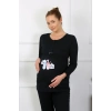 Moda Çizgi Kadın Uzun Kol Hamile Lohusa Pijama Takımı Siyah 45501